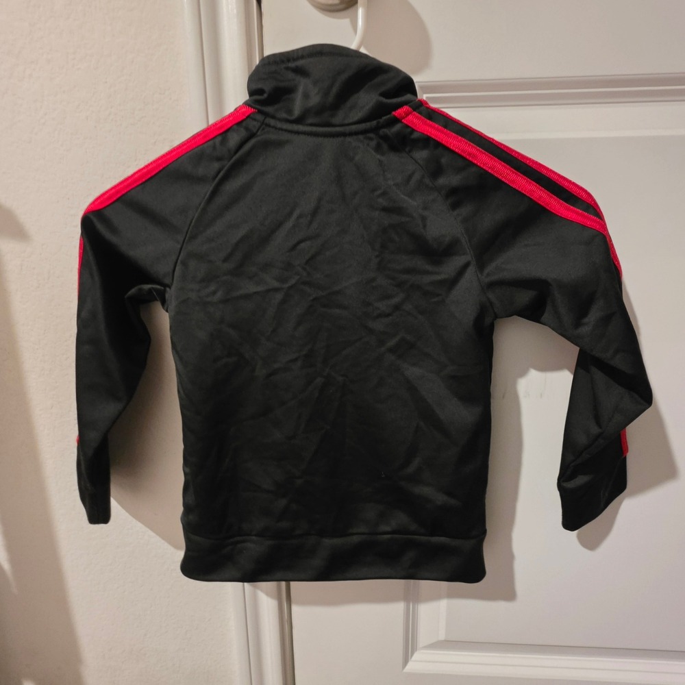 Adidas Kids Track Jacket Black Red 3-Stripe Full Zip Mock Neck 3T Toddler - Picture 6 of 8